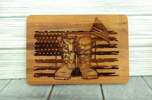 Military Boots on Flag Cutting Board