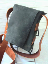 Dusky blue cross body leather messenger bag