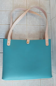 Turquoise Leather Tote Bag