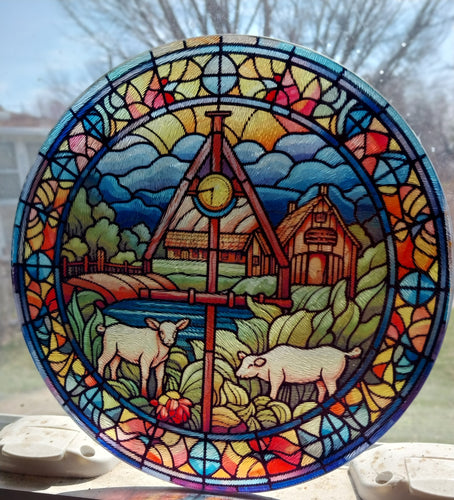 Stained Glass Farm Scene Cutting Board