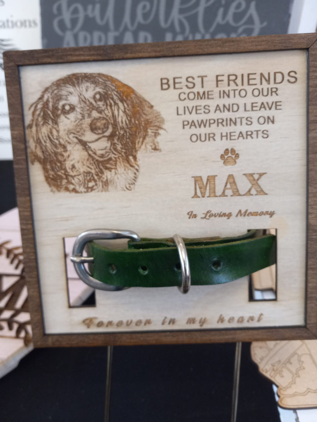 Pet Memorial with Engraved Photo and Space for Pet's Collar